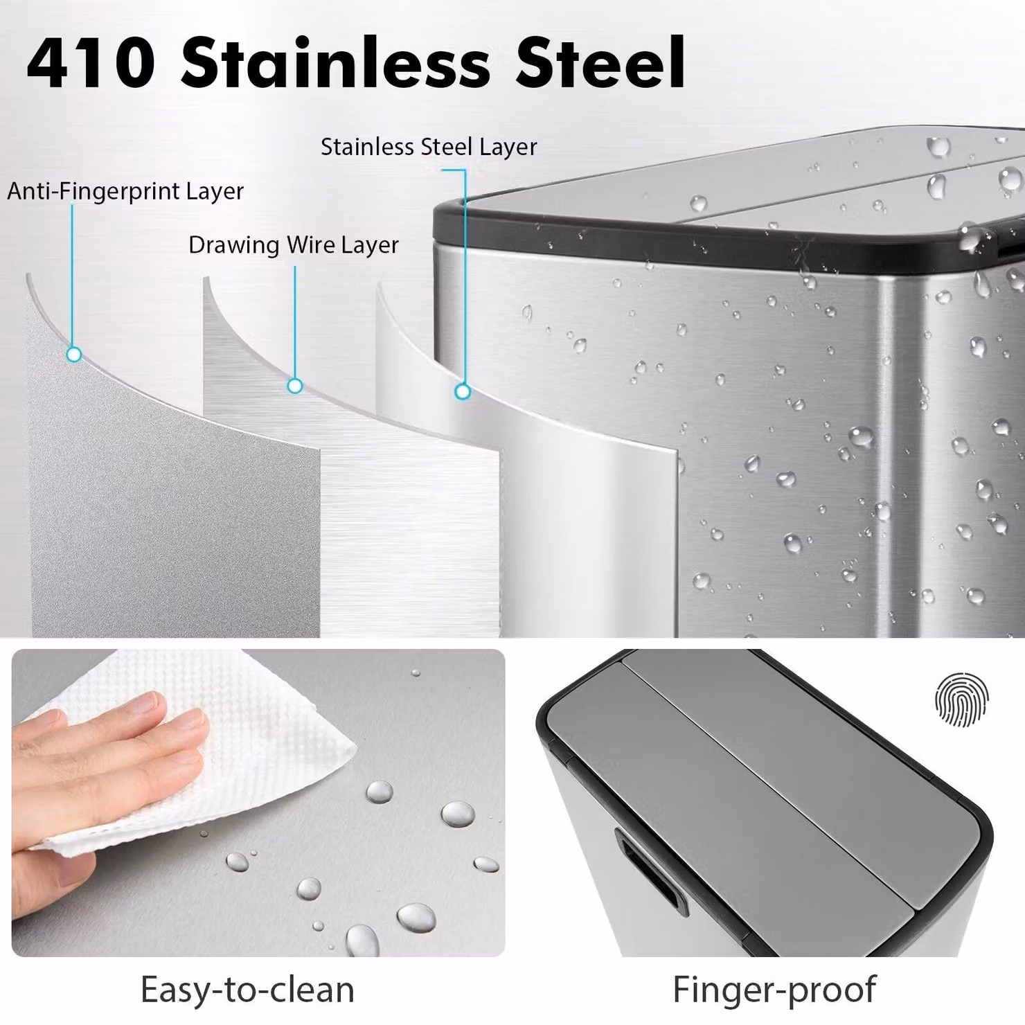 Costway 46L Slim Step Kitchen Trash Can with Removable Inner Bucket in Silver Stainless Steel – 6