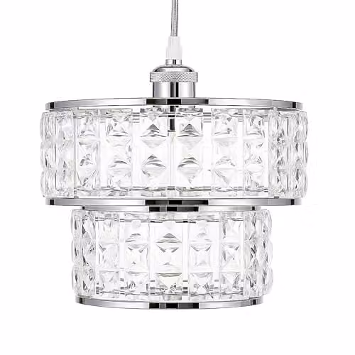 Innoteck Modern 2 Tier Cylinder Ceiling Pendant Light Shade in Chrome and Transparent Acrylic