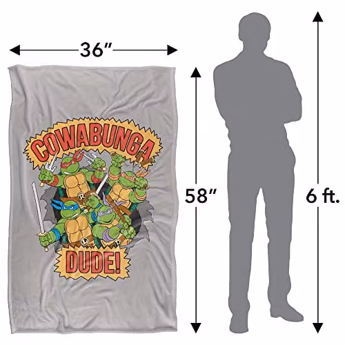 LOGOVISION TMNT Cowabunga Dude Super Soft Silky Fleece Blanket, Multicolour and Grey – 2
