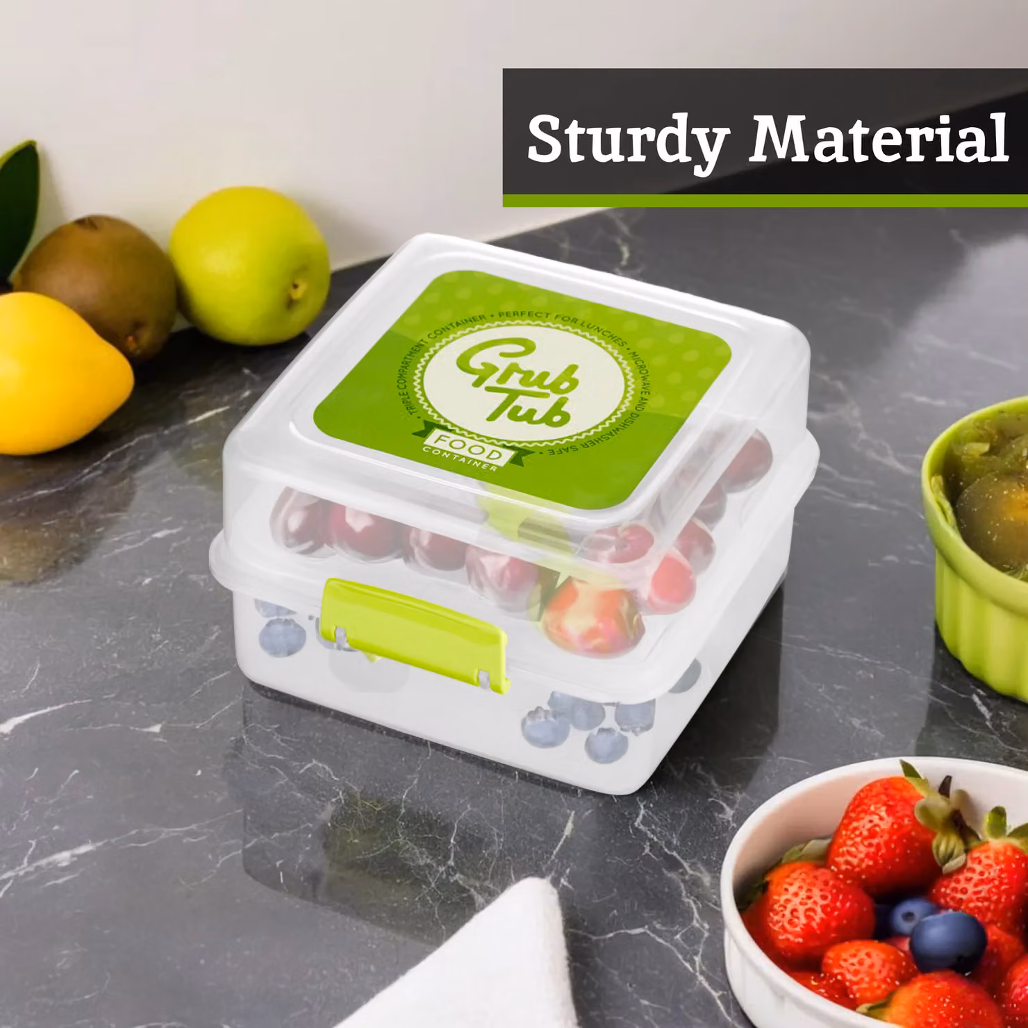 Orsina Leakproof Organised Lunch Box with Dividers and Cutlery, Transparent and Green – 4