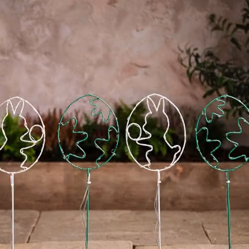 Lights4fun Set of 4 Micro LED Easter Egg Garden Stake Lights in Green, White and Silver – 2