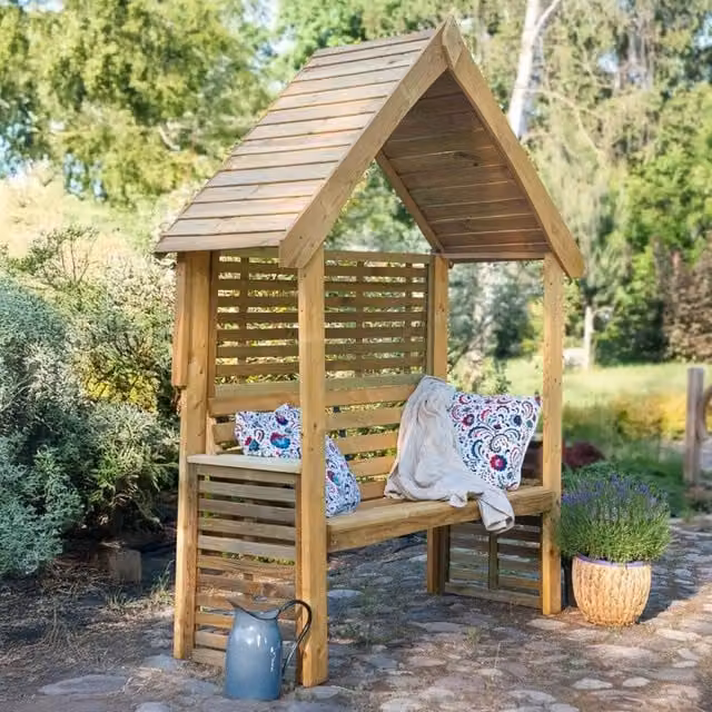 Primrose Brown Wooden 2 Seater Garden Bench Arbour with Open Sides – 1