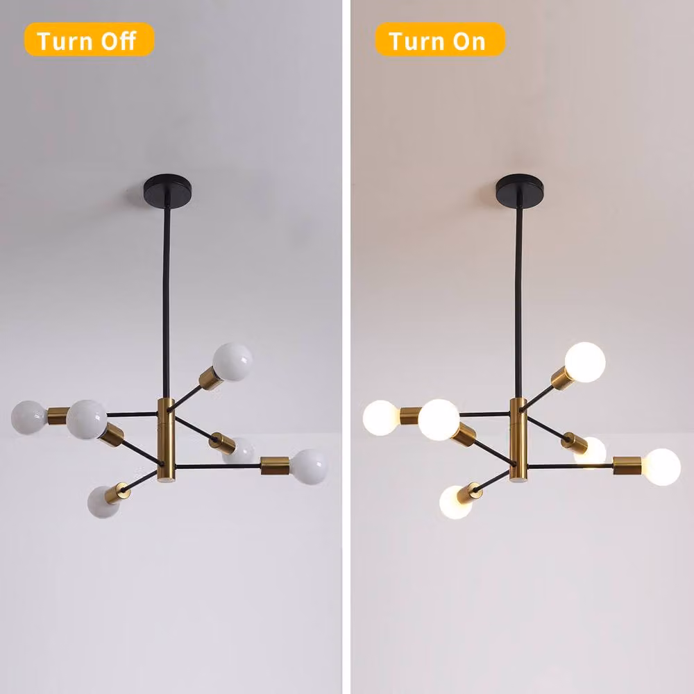 NIVOR 6-Light Mid Century Modern Sputnik Ceiling Lamp in Black, Gold and Copper Metal – 3