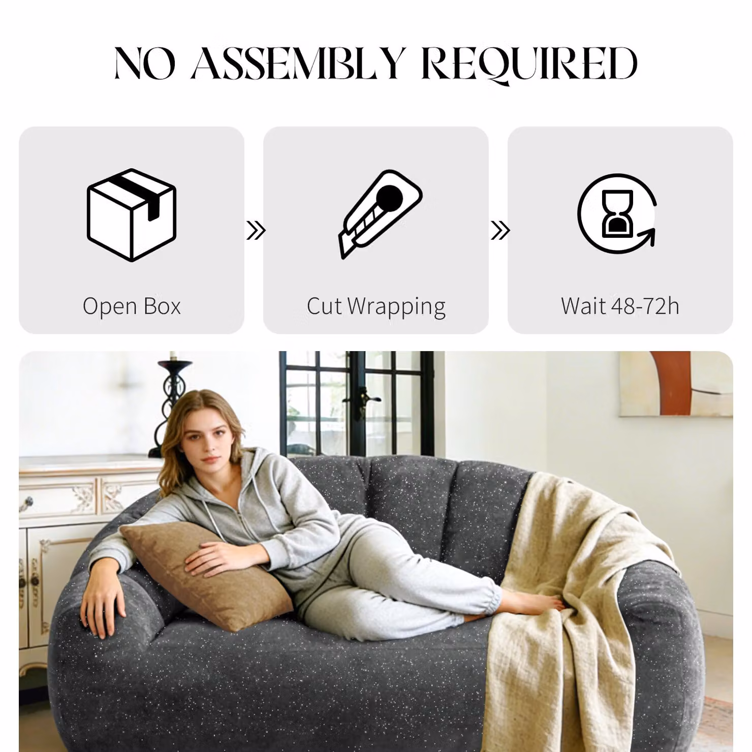 Aosom UK Oversized 2 Seater Bean Bag Sofa in Grey Glitter Plush with High-Density Sponge, W/D/H: 98 x 140 x 61 cm – 6