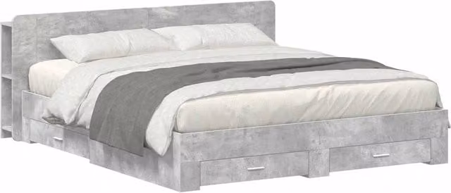 Berkfield Home Modern Bed Frame with Storage Drawers in Grey, W/D/H: 200 x 200 x 80 cm