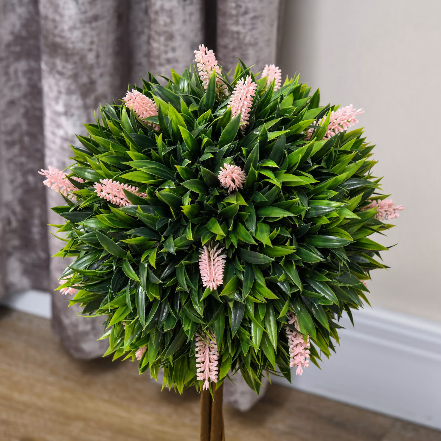 HOMCOM Set of 2 Pink and Green Decorative Artificial Floral Ball Trees, Height: 60 cm – 6
