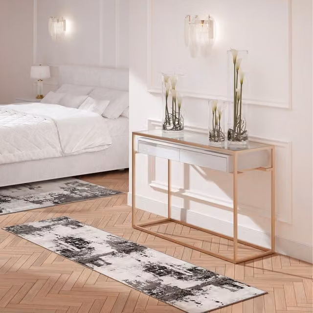 The Rug House Modern Abstract Rectangular Area Rug in Silver and Grey, W: 240 cm, D: 70 cm