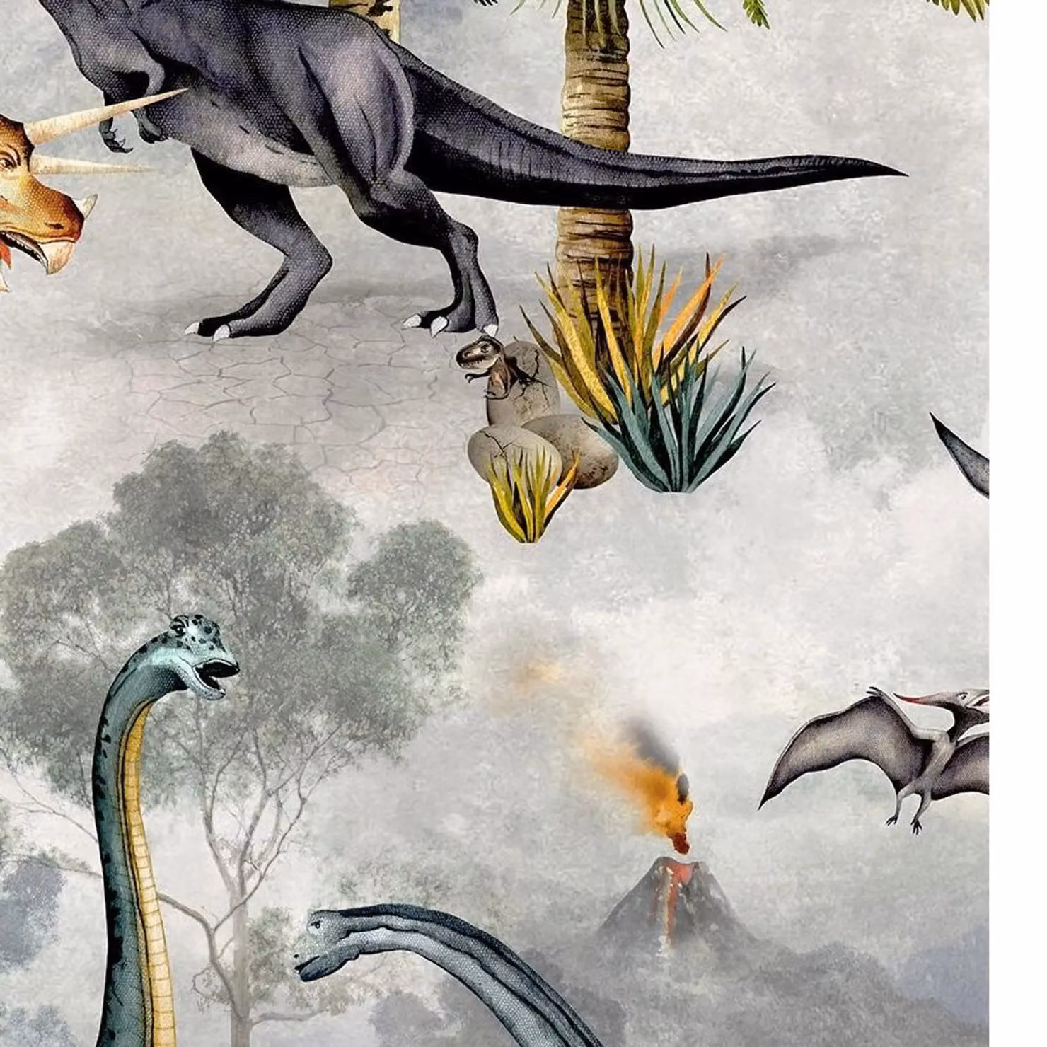 Belgravia Dino Kingdom Grey Childrens Animal and Botanical Matt Paper Wallpaper – 2