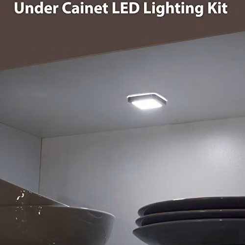 Loops 4 Pack Square LED Mini Plinth Light Kit with Driver in Stainless Steel Silver, Warm White Recessed Lighting for Kitchen and Bathroom Furniture – 2