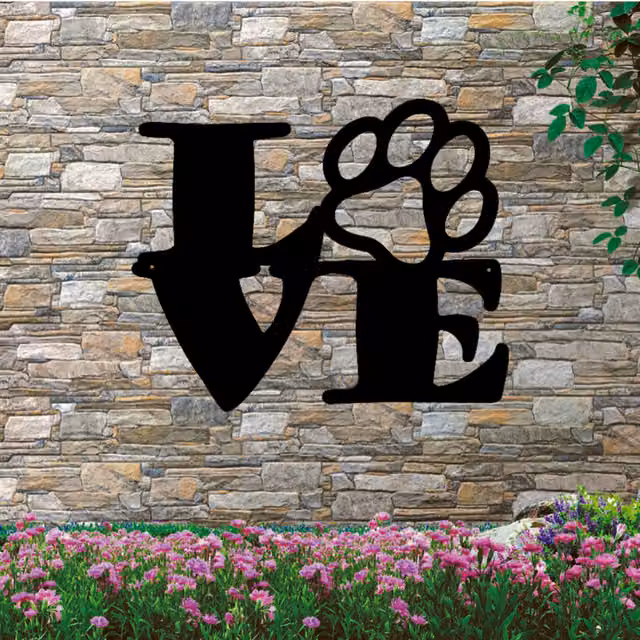 Laser Hut Black Metal Love Paw Print Wall Decor, 16.5 cm
