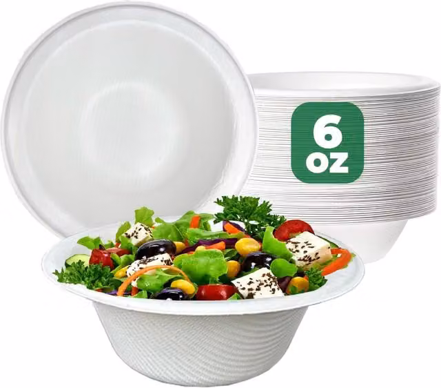 ECONX White Biodegradable Bagasse Disposable Bowls, 6oz, Pack of 50