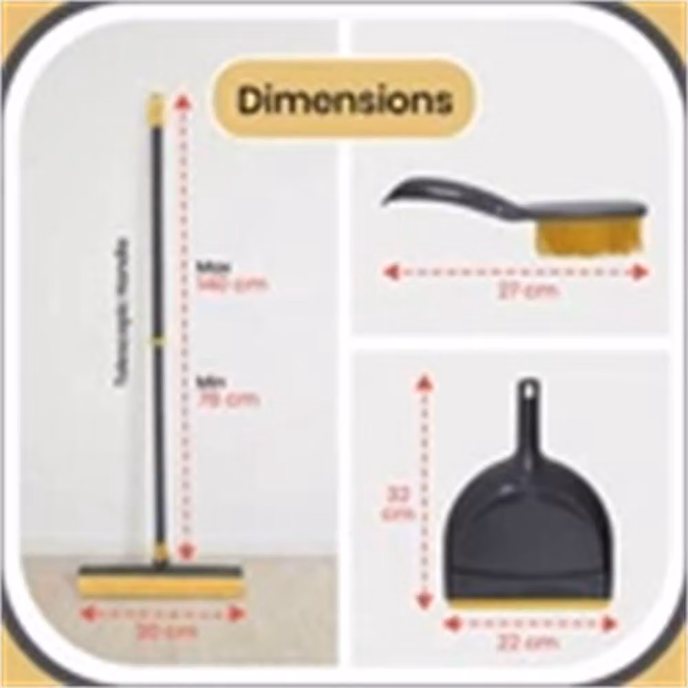 Nordara Grey and Yellow Rubber Broom and Dustpan Set with Telescopic Handle, Length: 100 cm – 2
