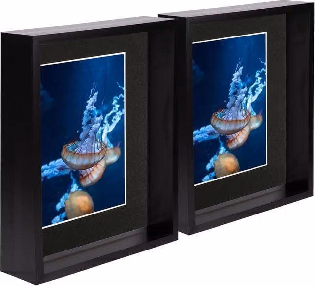 Nicola Spring Pack of 2 Black 3D Deep Box Rectangular Photo Frames with 5 x 7 inch Mount, W: 20.32 cm x H: 25.4 cm x D: 20.32 cm