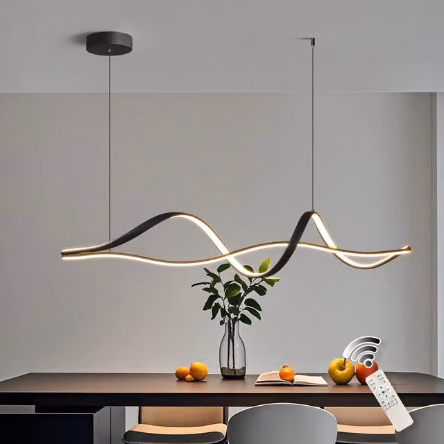 NIVOR 48W Dimmable LED Linear Chandelier in Black, Modern Suspended Pendant Light for Kitchen Islands and Dining Rooms – 1