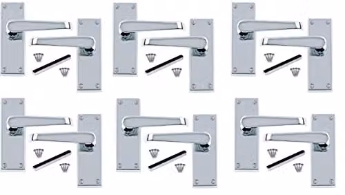 Golden Grace Victorian Straight Lever Latch Door Handles in Chrome, 6 Pairs