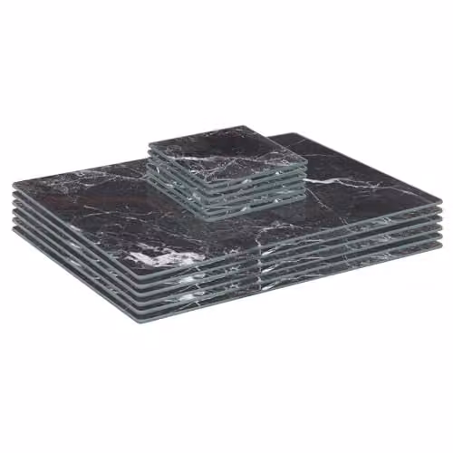 Harbour Housewares 12pc Black Marble Effect Glass Placemats and Square Coasters Set, W: 30 cm, D: 20 cm