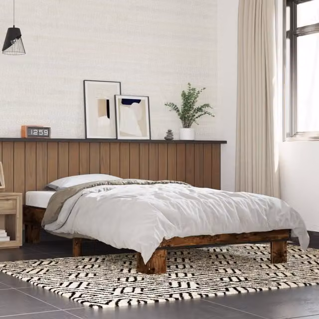 Berkfield Home Smoked Oak Bed Frame in Brown, W: 100 cm, D: 200 cm – 1