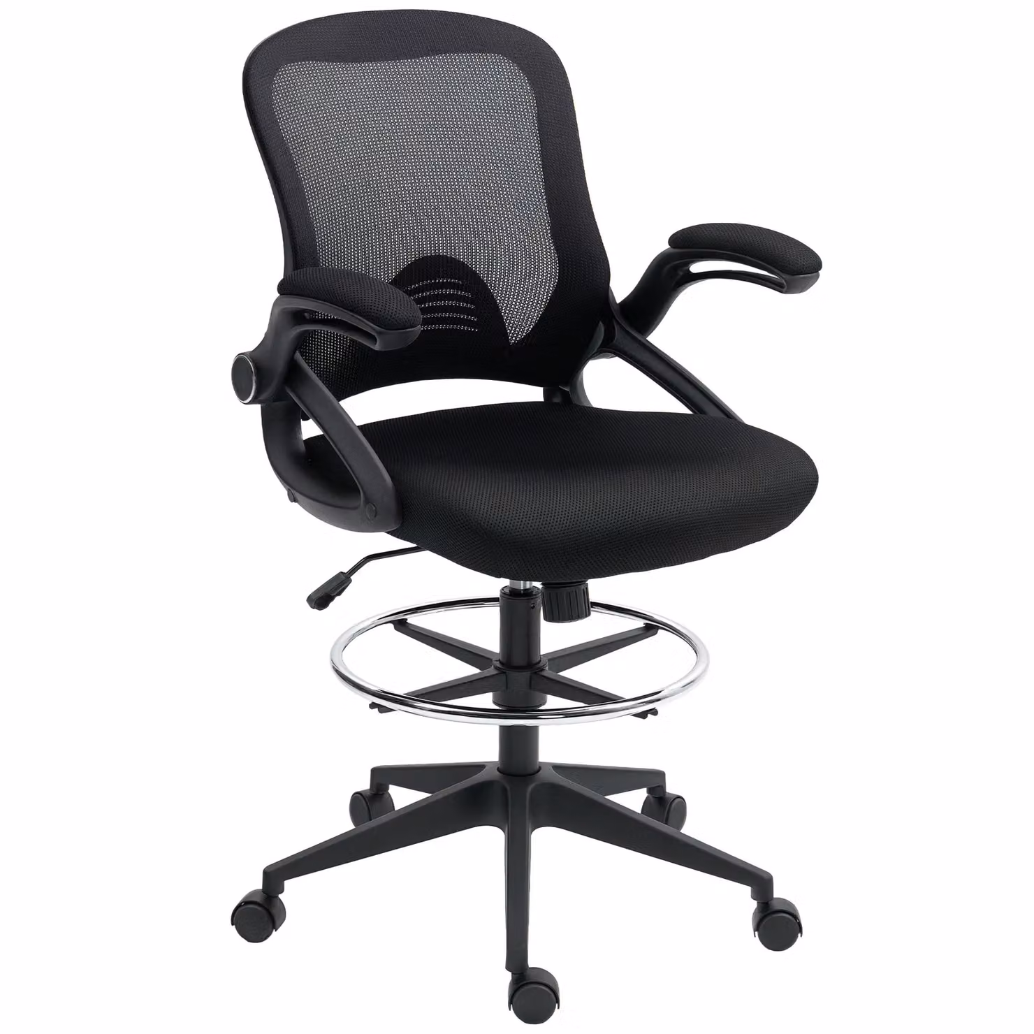 Vinsetto Black Mesh Drafting Stool with Height Adjustment and Swivel Function – 2