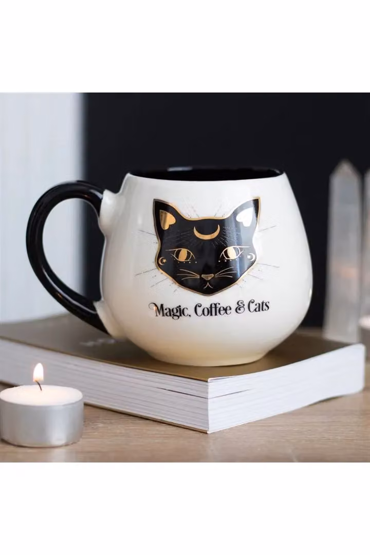KDMD Magic, Coffee & Cats Rounded Mug in White, 500 ml – 3