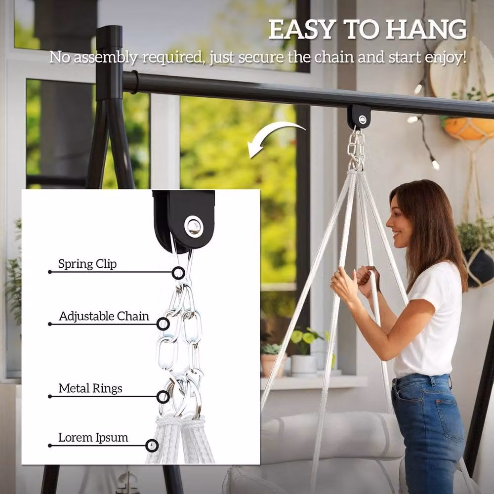 NESTLUNE Boho Hanging Hammock Swing Chair in White – 2