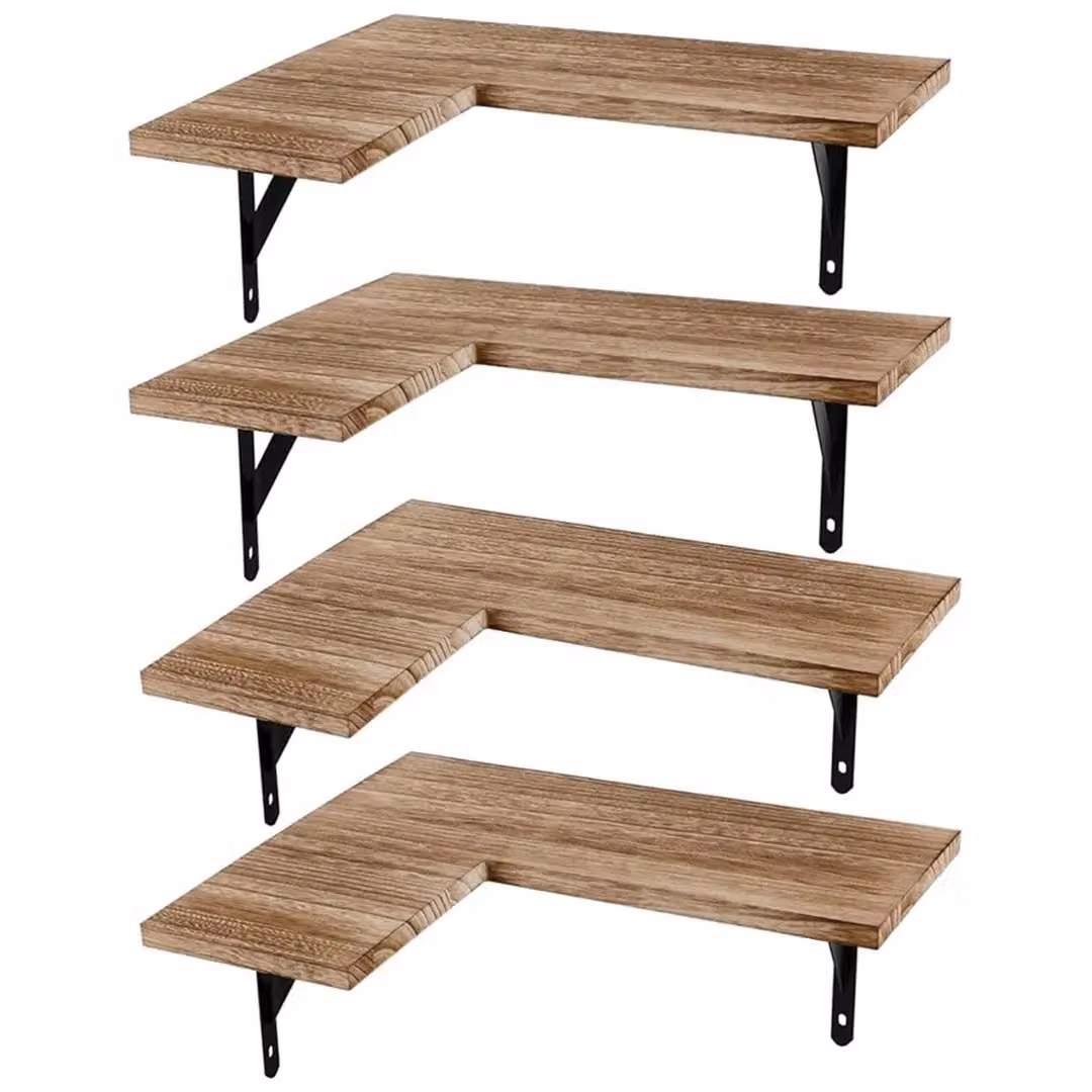 SPETLEK 4 Piece Beige Wooden Corner Floating Shelves for Home and Office – 4