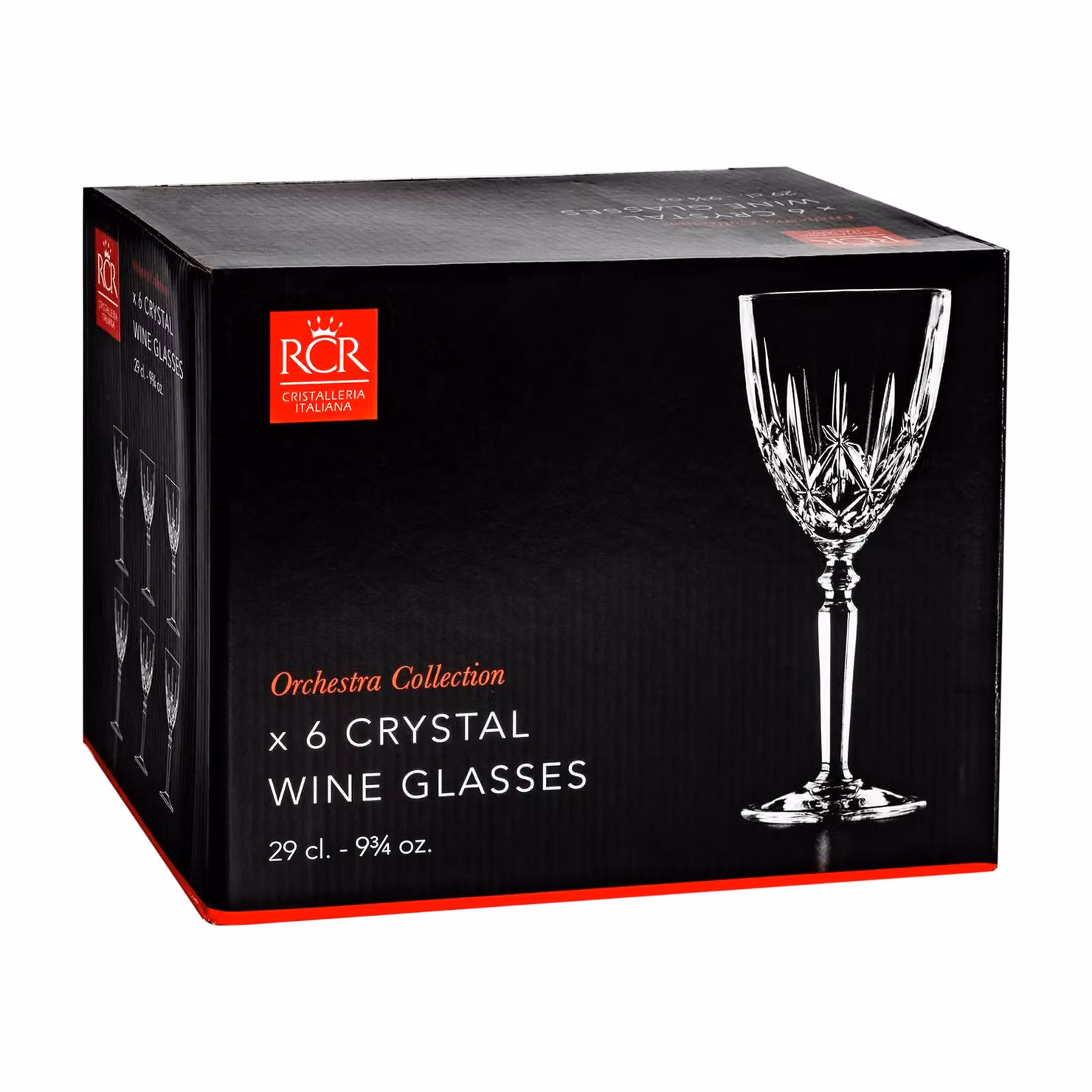 RCR Crystal Orchestra Wine Glass Set, 6 x 290ml Red or White Wine Goblets, Clear – 4