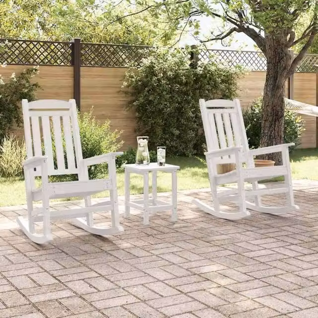 Berkfield Home Set of 2 White HDPE Garden Rocking Chairs with Armrests, W: 70 cm, D: 92 cm, H: 107.5 cm