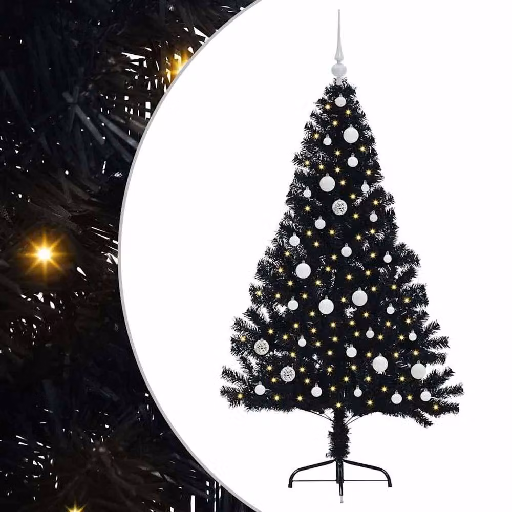 Berkfield Home Beautiful Pre-lit Artificial Christmas Tree in Black, Height: 150 cm – 3