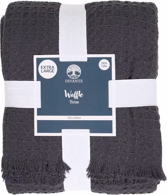 Divante Waffle Pique Cotton Throw in Anthracite Grey, W/D/H: 240 x 200 cm