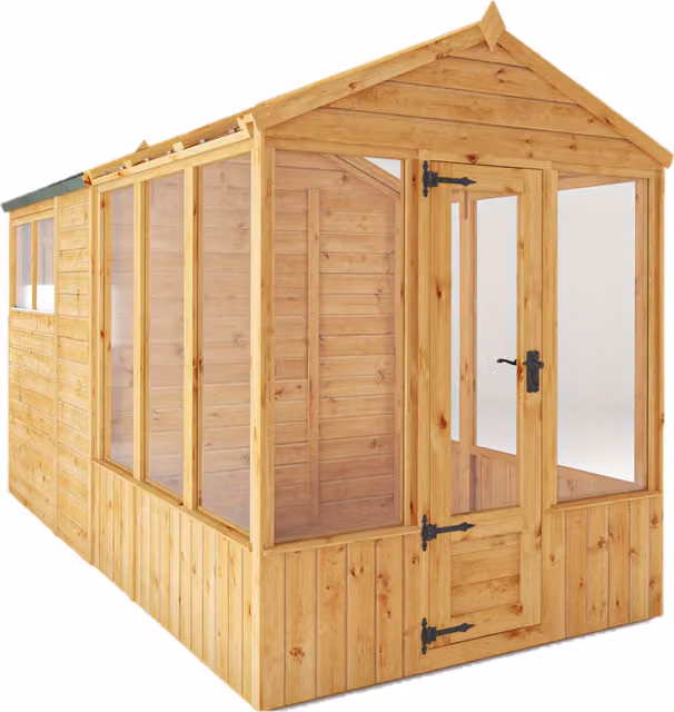 Waltons 12 x 6 ft Wooden Combi Greenhouse and Apex Shed in Brown with Tongue and Groove Construction