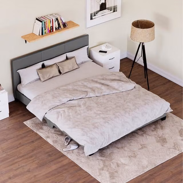 Vida Designs Lisbon King Faux Leather Bed in Grey