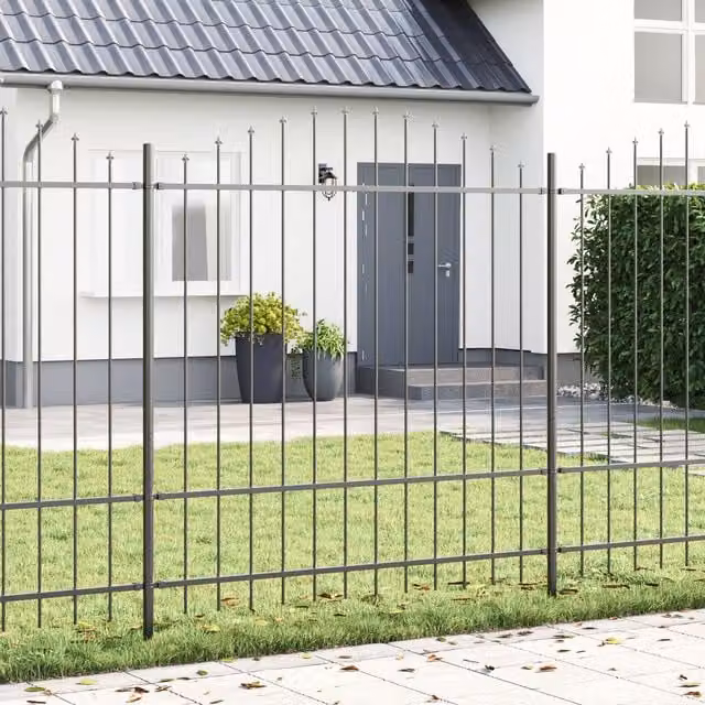 Berkfield Grey Steel Hoop Top Garden Fence, W: 510 cm, H: 175 cm