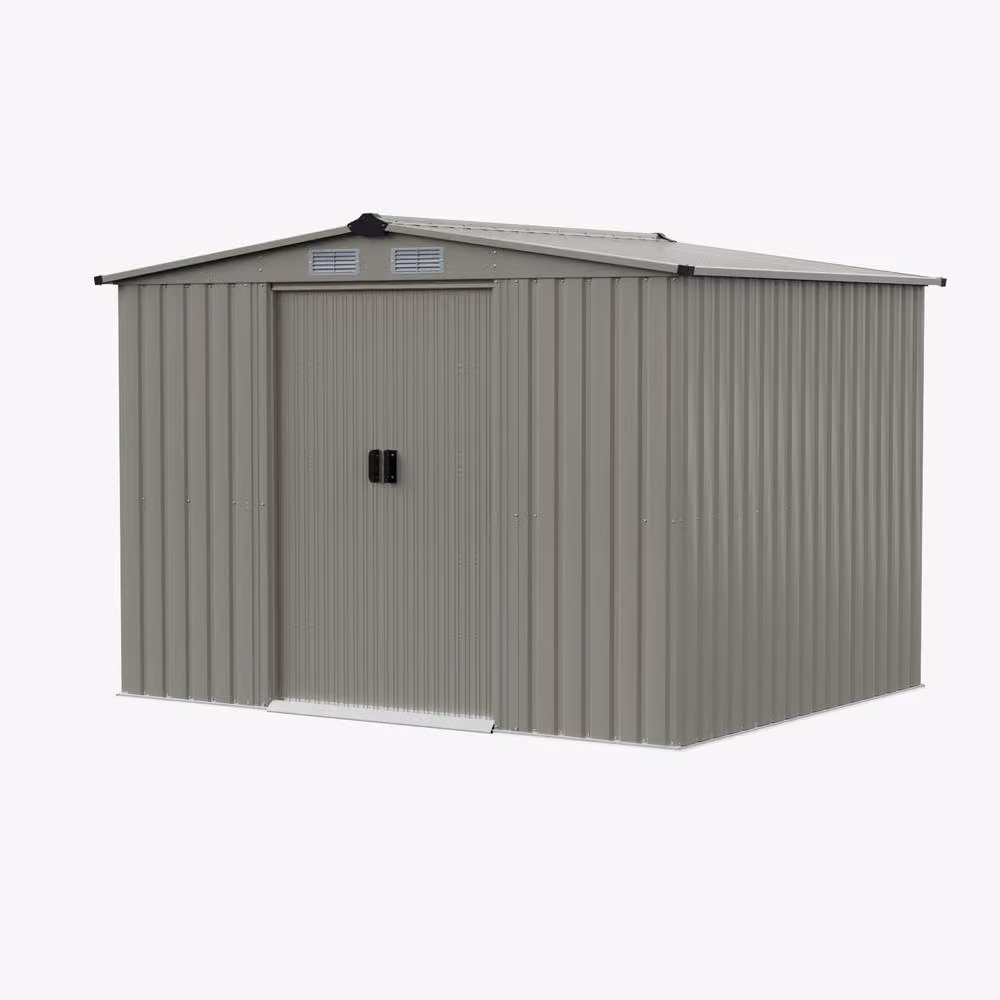 Living and Home Large Metal Apex Roof Garden Tool Storage Shed in Grey – 2