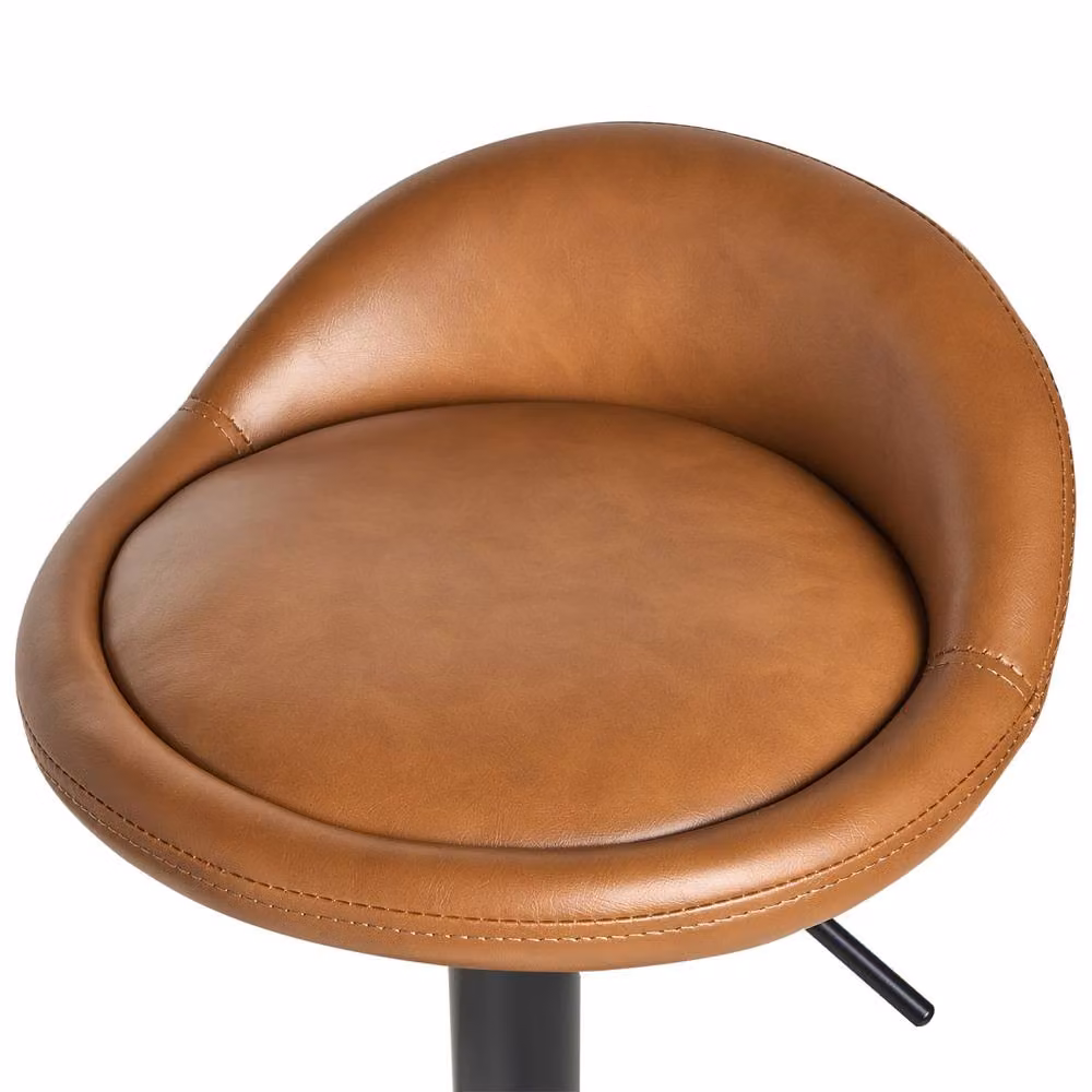 Wyld and Coco Set of 2 Golden Brown Faux Leather Bar Stools with Swivel and Adjustable Height – 4