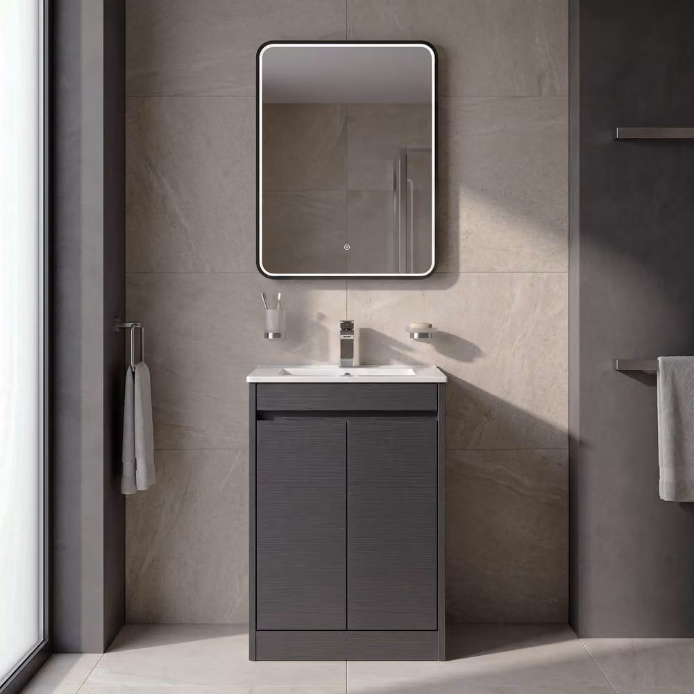 Balterley Modern 2 Door Freestanding Bathroom Vanity Unit with Basin and LED Lighting, Graphite Grey, W/D/H: 52 x 39.5 x 83.5 cm – 2