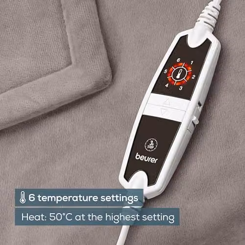 Beurer HD150 XXL Electric Fleece Blanket with 6 Temperature Settings and Automatic Switch-Off, Taupe, W/D/H: 200 x 150 cm – 4