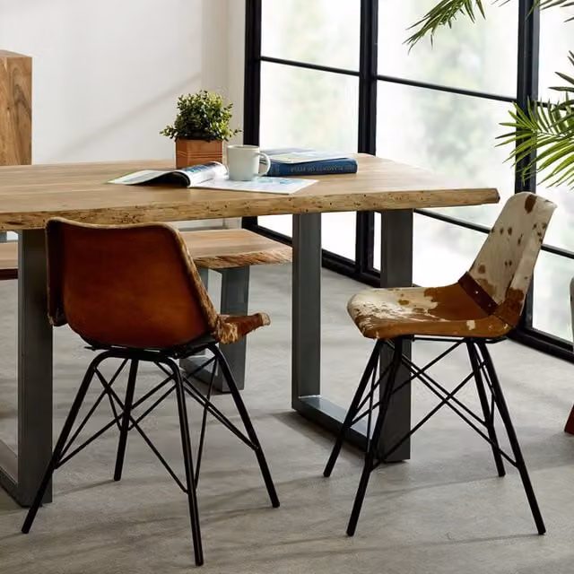 Pack of 2 Adaman Live Edge Cowhide Dining Chairs in Brown and Black