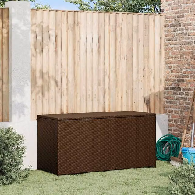 Berkfield Home Brown Poly Rattan Garden Storage Box W/D/H: 120 x 50 x 60 cm