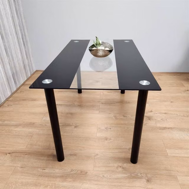 KOSY KOALA Modern Rectangular Dining Table with Black Transparent Glossy Glass Top, W/D/H: 140 x 70 x 75 cm – 1