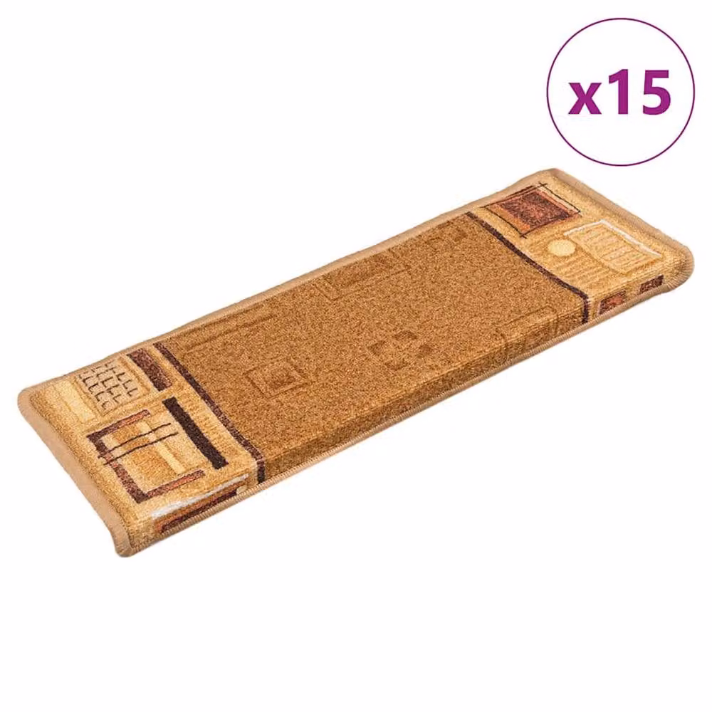 Berkfield Home Self-adhesive Stair Mats, 15 Pieces, Beige, W: 65 cm, D: 21 cm, H: 4 cm – 2