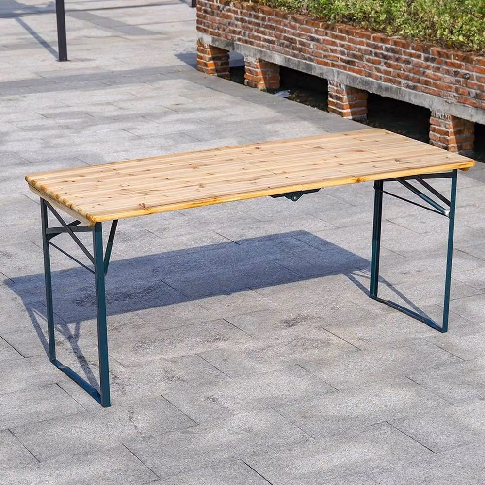 KORVIXA Folding Wooden Trestle Beer Table in Natural Brown, W/D: 100 x 100 cm – 2