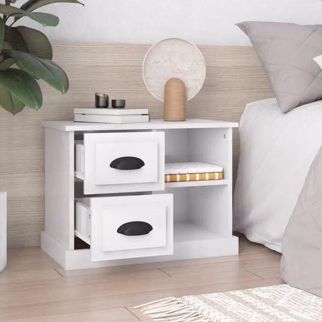 Berkfield Home Elegant Bedside Cabinet in High Gloss White, W: 60 cm, D: 35.5 cm, H: 45 cm
