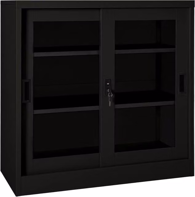 Berkfield Home Black Sliding Door Cabinet with Glass Doors and Adjustable Shelves, W/D/H: 90 x 40 x 90 cm
