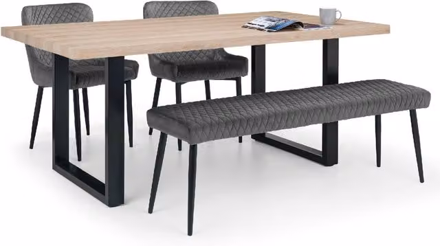 Julian Bowen Berwick Rectangular Dining Set with Table, Low Bench and 2 Chairs in Grey and Black Oak