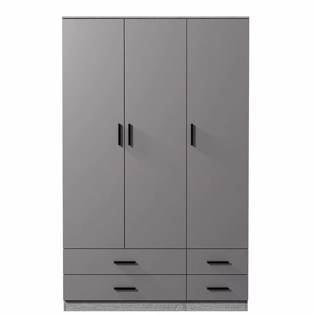 FORGEVIO Modern 3 Door and 4 Drawer Wardrobe with Internal Shelves in Ash Grey – 3