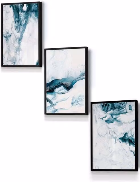 ARTZE Abstract Ocean Waves Framed Wall Art in Teal Blue and Black, W: 33 cm, H: 45 cm, D: 2 cm
