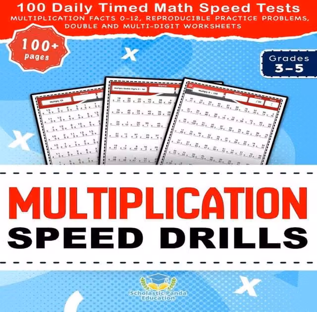 Scholastic Panda Education Multiplication Speed Drills: 100 Daily Timed Math Speed Tests for Children, Multicolour