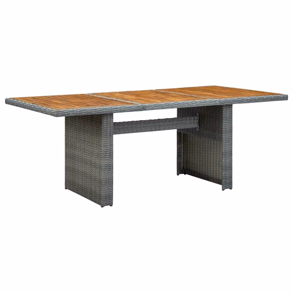 Berkfield Home Garden Rectangular Table in Light Grey Poly Rattan and Oiled Solid Acacia Wood – 2