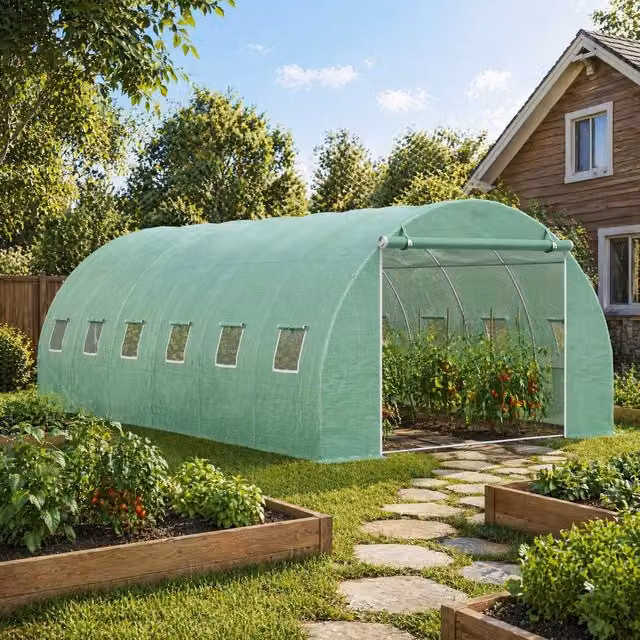 STILVORA Green Walk-in Greenhouse with Roll-up Door and Mesh Windows, W/D/H: 300 x 200 x 300 cm