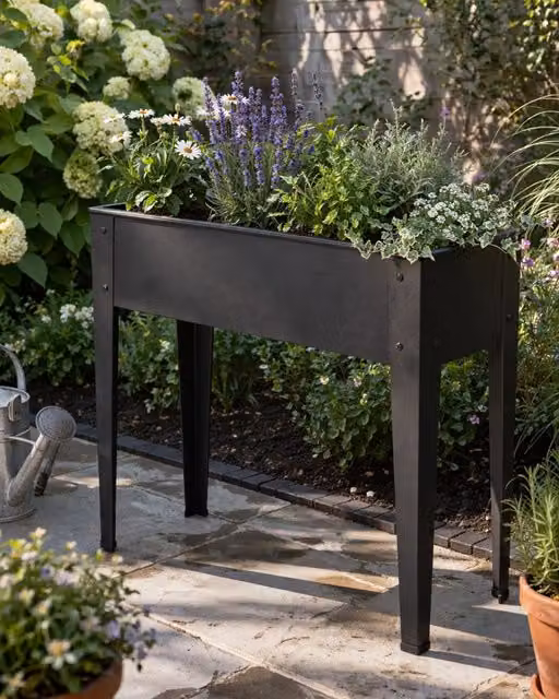 Idooka Metal Raised Garden Bed Steel Planter Box in Grey/Anthracite, Height: 75 cm